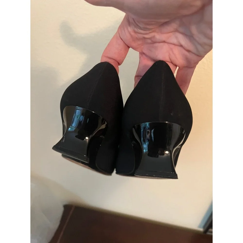 Stuart Weitzman Pump Women 8.5 Black Kitten Bow Square Toe Professional Evening